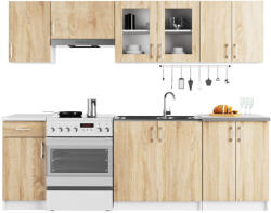 AKORD Lima 240 Konyhabútor Szett - Fehér/Sonoma Tölgy, Üvegvitrines (AKO-KZ0PZESWITDAB001)