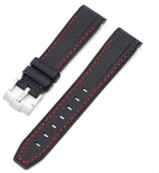  Curea din silicon lichid curbat cu textură piele crocodil si cusătură roșie 22mm