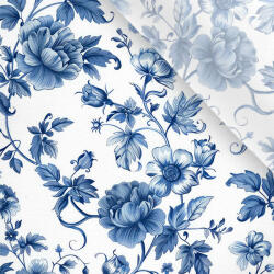 Takoy Enyhén elasztikus műselyem / silky anyag blue flowers