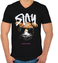 printfashion Stay awesome - Férfi V-nyakú póló - Fekete (17532182)