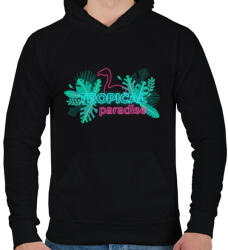printfashion Tropical Paradise flamingo - Férfi kapucnis pulóver - Fekete (17563750)
