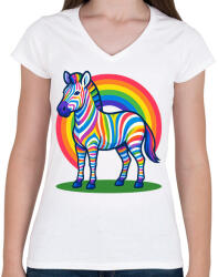 printfashion Zebra - Női V-nyakú póló - Fehér (17532682)