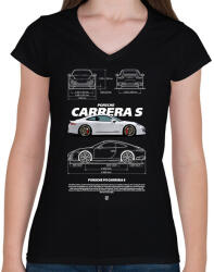 printfashion Porsche Carrera S - Női V-nyakú póló - Fekete (17584163)