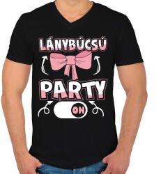 printfashion Lánybúcsú party on - Férfi V-nyakú póló - Fekete (17535782)