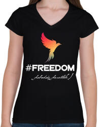 printfashion #freedoom - Női V-nyakú póló - Fekete (17572327)