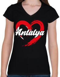 printfashion Antalya - Női V-nyakú póló - Fekete (17562877)