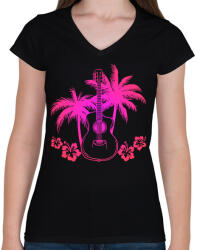 printfashion Gitáros - Női V-nyakú póló - Fekete (17573677)