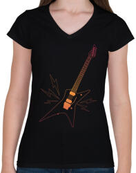 printfashion Gitár - Női V-nyakú póló - Fekete (17546677)