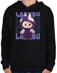 printfashion Lila Labubu - Gyerek kapucnis pulóver - Fekete (17577890)