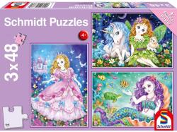 Schmidt Spiele Puzzle játék 3x 48 darabos A hercegnő az angyal és a sellő (56376)