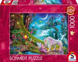 Schmidt Spiele Puzzle játék 1000 darabos Egyszarvú és a tünde a magas fák között (59790)