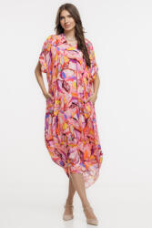 SHOPIKA Rochie lunga lalea, vaporoasa, din vascoza cu imprimeu tropical multicolor predominant fucsia Talie unica