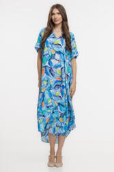 SHOPIKA Rochie lunga lalea, vaporoasa, din vascoza cu imprimeu tropical multicolor predominant albastru Talie unica
