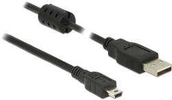Delock USB 2.0-s kábel A-típusú csatlakozódugóval USB 2.0 Mini-B csatlakozódugóval, 2, 0 m, fekete