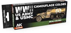 AK Interactive Real Colors Markers WWII US Army & USMC Camouflage Colors amerikai rejtőfestés akril festék toll szett 8 darabos (RCS129)