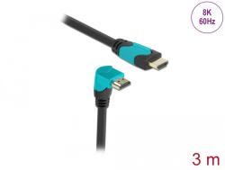 Delock Cablu HDMI de mare viteză cu conector drept - conector 90 curbat în jos 48 Gbps