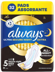 Always Ultra Secure Night Extra egészségügyi szárnyas betét, 5-ös méret (32 db)