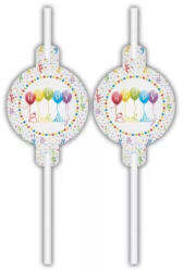  Happy Birthday Streamers papír szívószál 4 db-os szett (PNN91837) - oliviashop