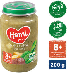  HAMI Spenót, burgonya és marhahús (200 g) - hús-zöldség bébiétel (109920)