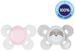  CHICCO Physio Comfort szilikon cumi 0-6m lány - pöttyös/mosómedve 2 db (74931-11A)