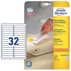 AVERY Etikett AVERY L6031REV-25 96x16, 9 mm univerzális visszaszedhető fehér (L6031REV-25) - nyomtassingyen
