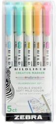 Zebra Mildliner Fluorescent 5db-os kettős végű szövegkiemelő készlet (78105) (78105)