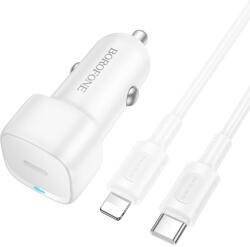 BOROFONE autós töltő BZ34A Cloud - Type C - PD 20W Type C - Lightning fehér