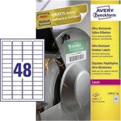 Avery Zweckform 45.7 mm x 21.2 mm Műanyag Íves etikett címke Avery Zweckform Fehér ( 40 ív/doboz ) (L7911-40)