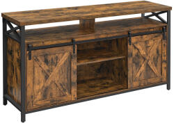 VASAGLE Farmhouse TV Szekrény Csúszóajtós Ipari Stílusú Állvány Rusztikus Barna-Fekete (LTV071B01V1)