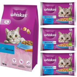 Whiskas Adult 14kg száraz táp tonhalával és zöldségekkel + WHISKAS Adult 12x85g Halas finomságok zselében: lazac, tonhal