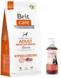 Brit BRIT CARE Kutya Hipoallergén Felnőtt Közepes fajtájú Bárány 12kg + Lab-V 100% lazacolaj minden korú kutyának és macskának 1000ml Hidegen sajtolt 1000ml