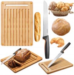 Fiskars Konyhai Szett Fiskars Kenyérvágó Kés Bambusz Vágódeszka Szilárd (1057551)