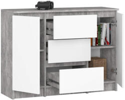 AKORD K100 Modern Komód Laminált Beton-Fehér (AKO-KOMMK1002D3SZBETWEIPK)