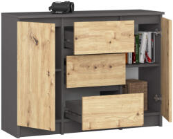AKORD K100 Klasszikus Komód Laminált Grafit-Artisan Tölgy (AKO-KOMMK1002D3SZGRAARTPK)