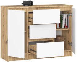 AKORD K100 Artisan Tölgy-Fehér Komód 3 Fiókkal és 2 Ajtóval (AKO-KOMMK1002D3SZARTWEIPK)