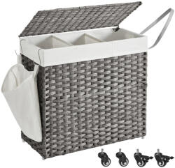 SONGMICS Rattan Hatású 3 Rekeszes Szennyestartó Kosár Fedéllel Szürke (EUZ-LCB363G01)