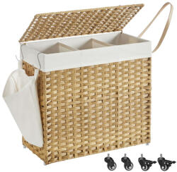 SONGMICS Rattan Hatású Szennyestartó Kosár 3 Rekesszel Természetes (EUZ-LCB363N01)