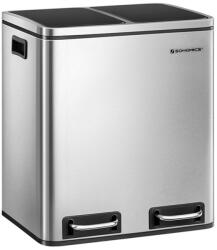 SONGMICS Duál Szelektív Hulladékgyűjtő Acél Pedálos Szemetes 2x15L Ezüst-Fekete (EUZ-LTB30H)