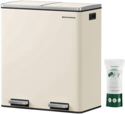 SONGMICS Dupla Rekeszes Krémszínű Pedálos Szemetes 2x30L Soft-Close Rendszerrel (EUZ-LTB060A01)