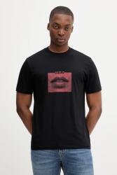 HUGO pamut póló fekete, nyomott mintás, 50544496 - fekete S