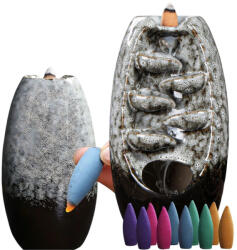 Hangzhou A Link Star Technology Co. Limitted Kerámia vízesés füstölőtartó + 10 füstölő - aromaterápiás illat kandalló, szürke, 20cm x 9cm (00273)