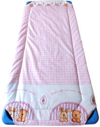  Töltött gumifüles lepedő - Rózsaszín kockás alapon Jó éjszakát Maci - Nyuszi mintás