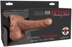 Pipedream 6" Hollow Rechargeable Strap-On with Balls Tan felcsatolható eszköz