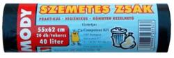Szemeteszsák 40 liter 55 x 62 cm 10 mikron 20 db/tekercs fekete