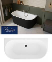 M-Acryl Velvet különleges matt fekete akril kád 150x75 + ELŐLAP (fekete matt) + LÁB + króm lefolyó klick-klack (túlfolyó réssel) (12513)