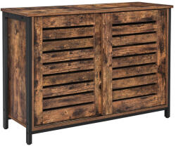 VASAGLE LOWELL Ipari Stílusú Tálalószekrény Tolóajtókkal Rusztikus Barna-Fekete (LSC081B01V1)