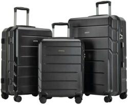 BONTOUR SPINNER 3 db-os Bőrönd Szett, Duplakerekes Gurulós bőrönd TSA zárral, Fekete (120140-Black)