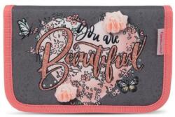 Belmil Tolltartó, klapnis, cipzáras, BELMIL Bloomy Blossom, szürke-rózsaszín, szív