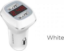 BOROFONE Autós töltő Borofone 2x USB LCD kijelzővel Fehér (BFO-BZ3-W) (BFO-BZ3-W)
