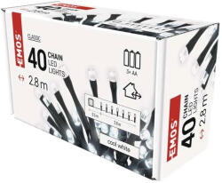 EMOS LED karácsonyi fényfüzér, 2, 8 m, 3x AA, kültéri és beltéri, hideg fehér, időzítő D4FC01 (D4FC01)